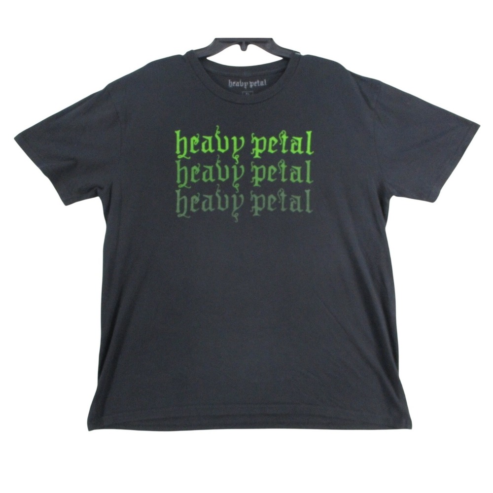 Heavy Petal Mens XL Black Graphic T-Shirt Green Gothic Logo Made in USA Cotton